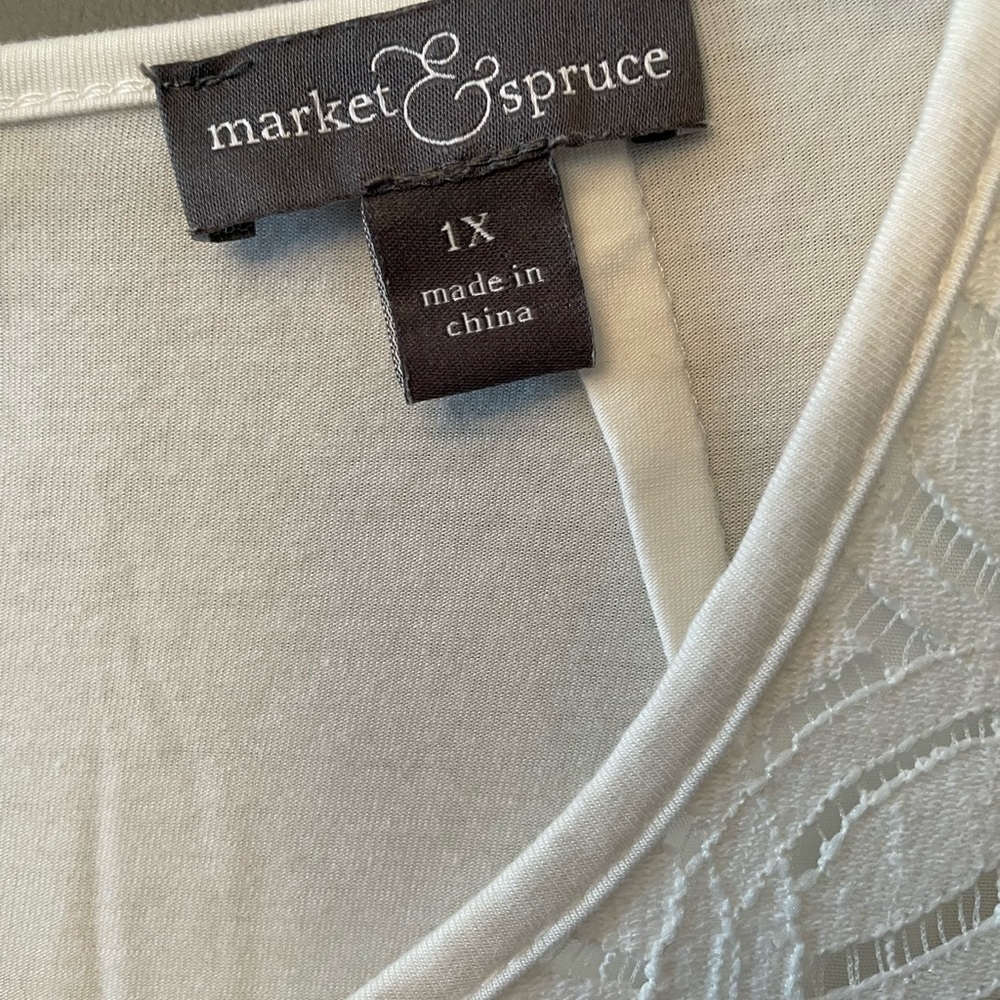 Market & Spruce Women’s 1X White Lined Short Sleeve Blouse - Picture 2 of 9